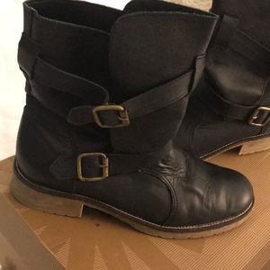 Black leather booties